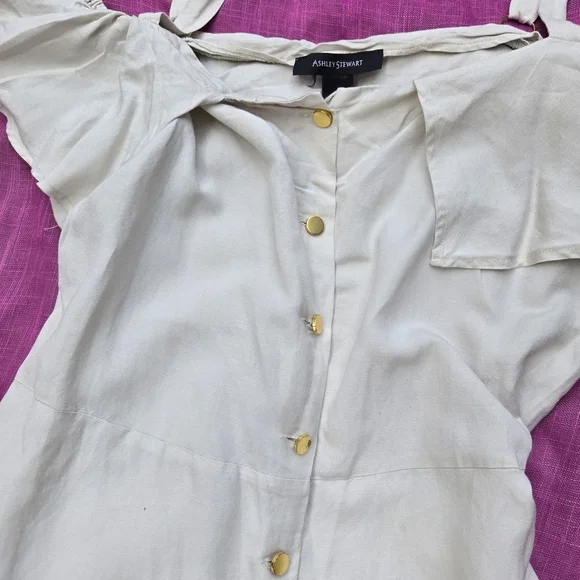 LINEN Ashley Stewart White Cold Shoulder Midi Dress - Picture 6 of 10